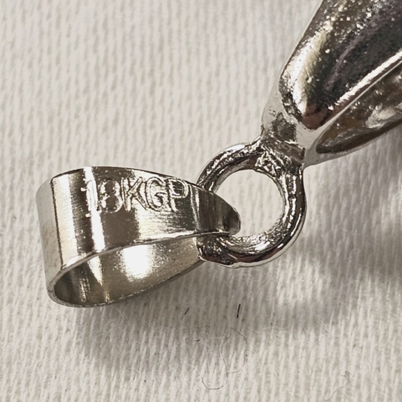 Colorful Abstract Design Fused Glass Pendant 18K White Gold Plated Bail - Picture 4 of 4